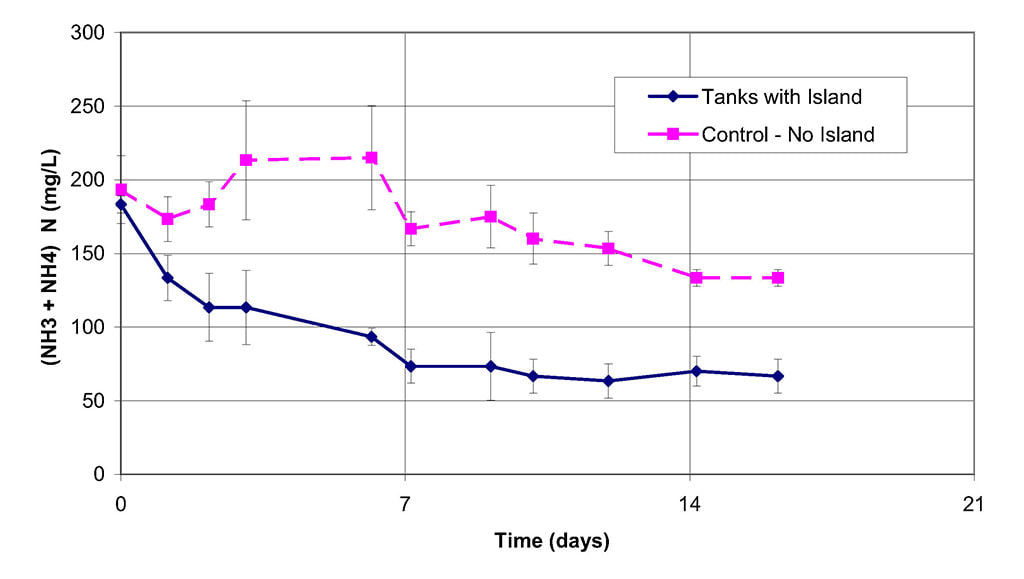 Graph of ammonium removal rates in the combined ammonium and nitrate removal experiment